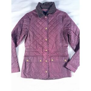 Barbour Lightweight 4oz Waxed Quilted‎ Jacket Plum Purple Tartan Lining US 4